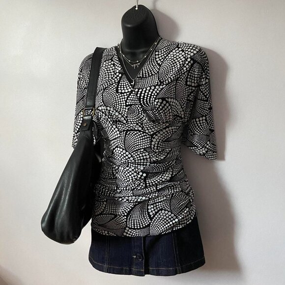 y2k 2000s rampage black and white polka dot fitted blouse - Picture 3 of 8